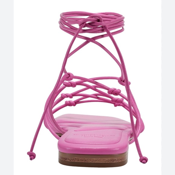 New Marc Fisher Monnie Hot Pink Leather Lace Up Strap Square Toe Sandal 7 - Picture 2 of 4